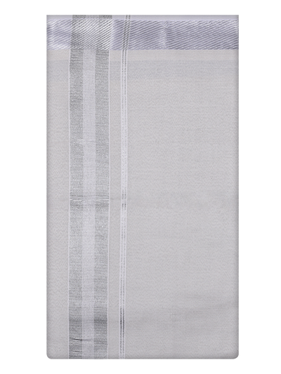 Mens Tissue Plain Jari Border Dhoti by Minister White