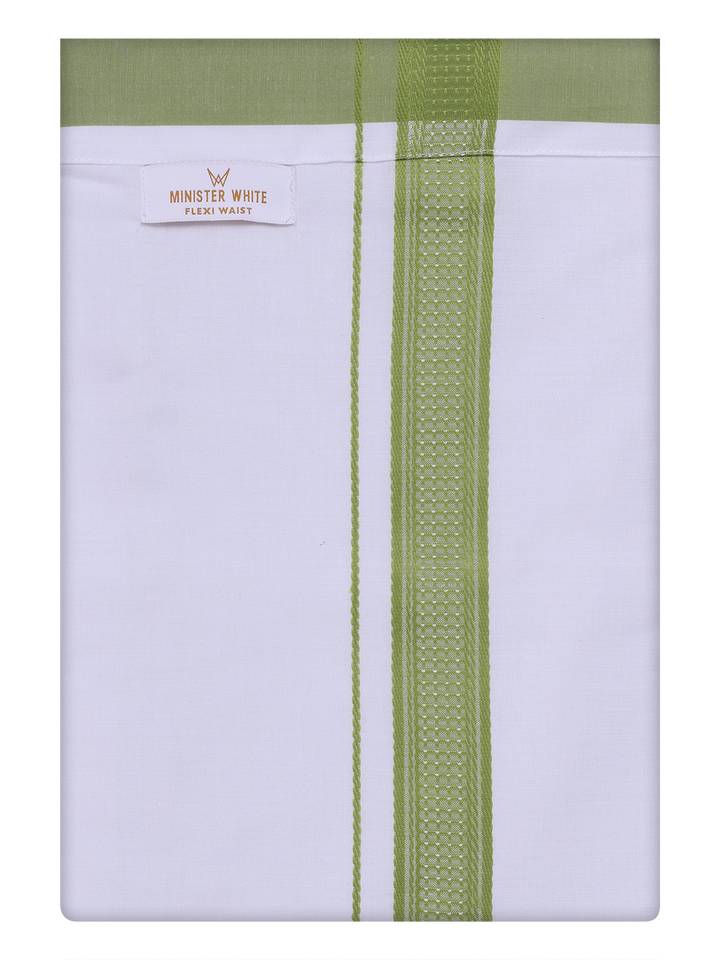 Mens Cotton White Flexi Dhoti with Green Border by Minister White