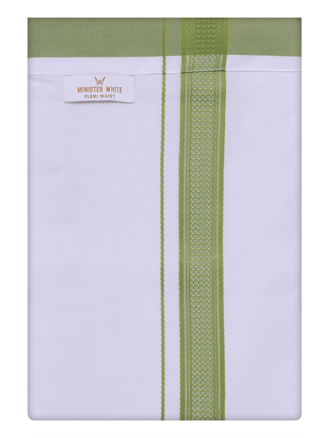 Mens Cotton White Flexi Dhoti with Green Border by Minister White