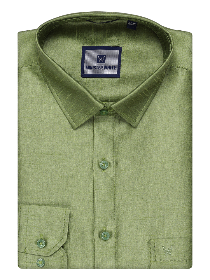 Mens Green Dupion Satin Color Shirt by Minister White