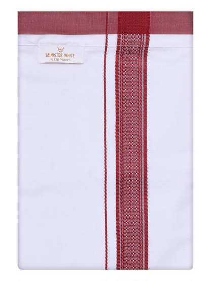 Mens Cotton White Flexi Dhoti with Red Color Border by Minister White