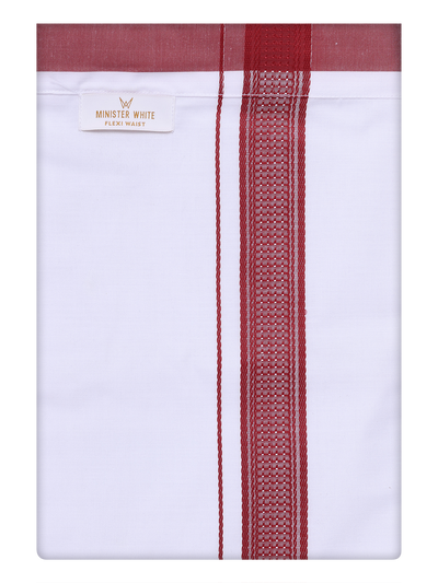 Mens Cotton White Flexi Dhoti with Red Color Border by Minister White