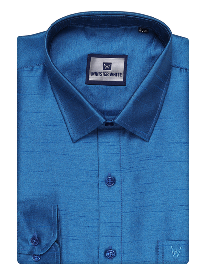 Mens Ramar Blue Dupion Satin Color Shirt by Minister White