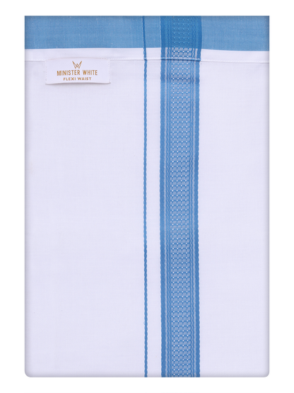 Mens Cotton White Flexi Dhoti with Ramar Blue Color Border by Minister White