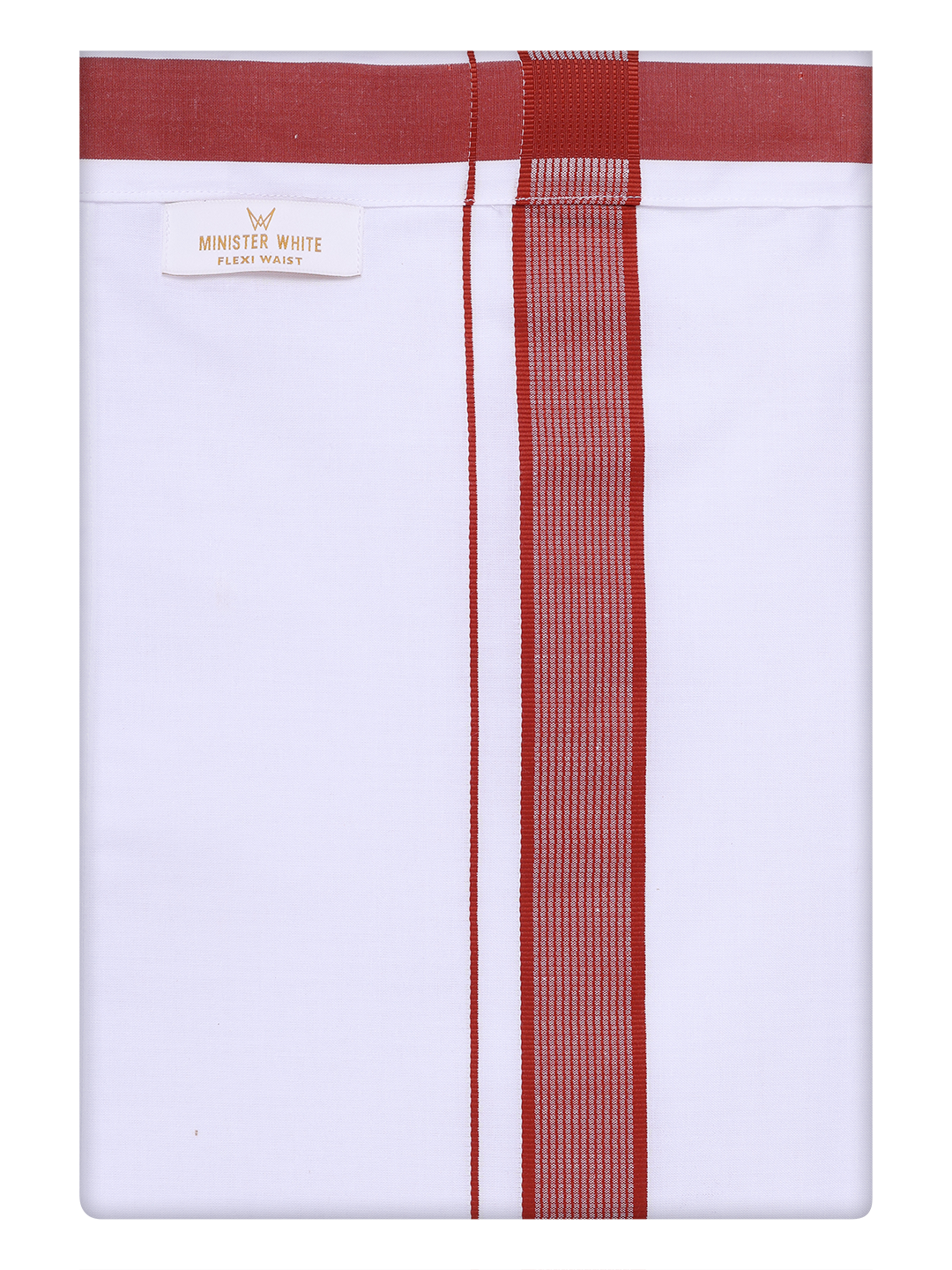 Mens Cotton White Flexi Dhoti with Brick Red Color Border by Minister White