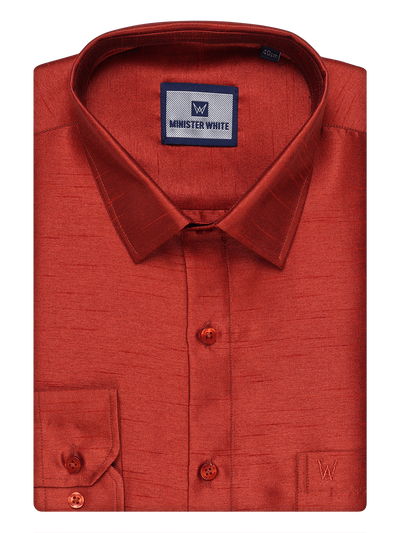 Mens Brick Red Dupion Satin Shirt by Minister White