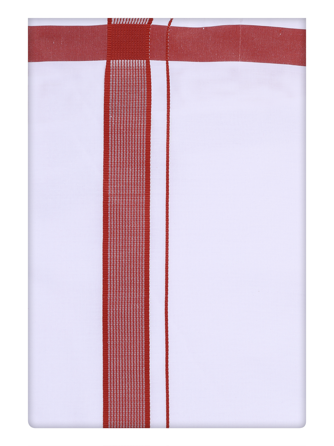 Mens Cotton White Dhoti with Brick Red Border by Minister White