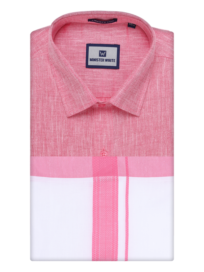 Mens Pink Colour Shirt with Matching Fancy Border Dhoti Combo Lemax by Minister White