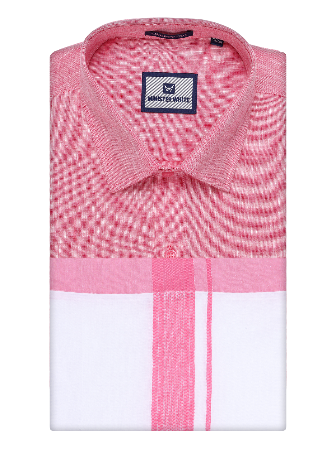 Mens Pink Colour Shirt with Matching Fancy Border Dhoti Combo Lemax by Minister White