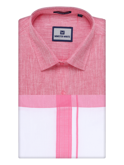 Mens Pink Colour Shirt with Matching Fancy Border Dhoti Combo Lemax by Minister White