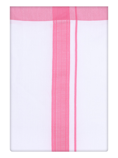 Mens Cotton White Dhoti with Pink Border By minister White