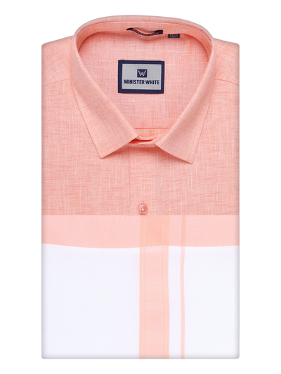 Mens Light Pink Colour Shirt with Matching Fancy Border Dhoti Combo Lemax by Minister White