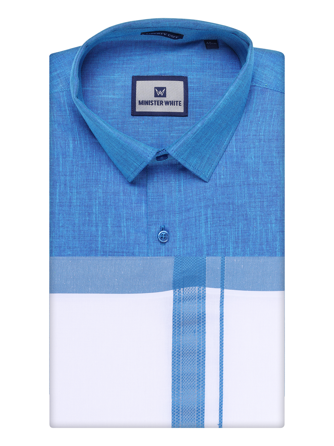 Mens Blue Colour Shirt with Matching Fancy Border Dhoti Combo Lemax by Minister White