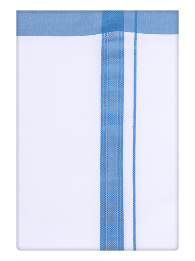 Mens Cotton White Dhoti with Blue Border By minister White