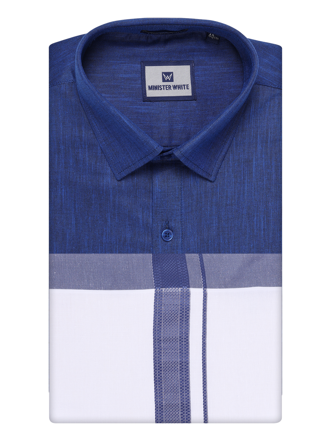 Mens Dark Blue Colour Shirt with Matching Fancy Border Dhoti Combo Lemax by Minister White