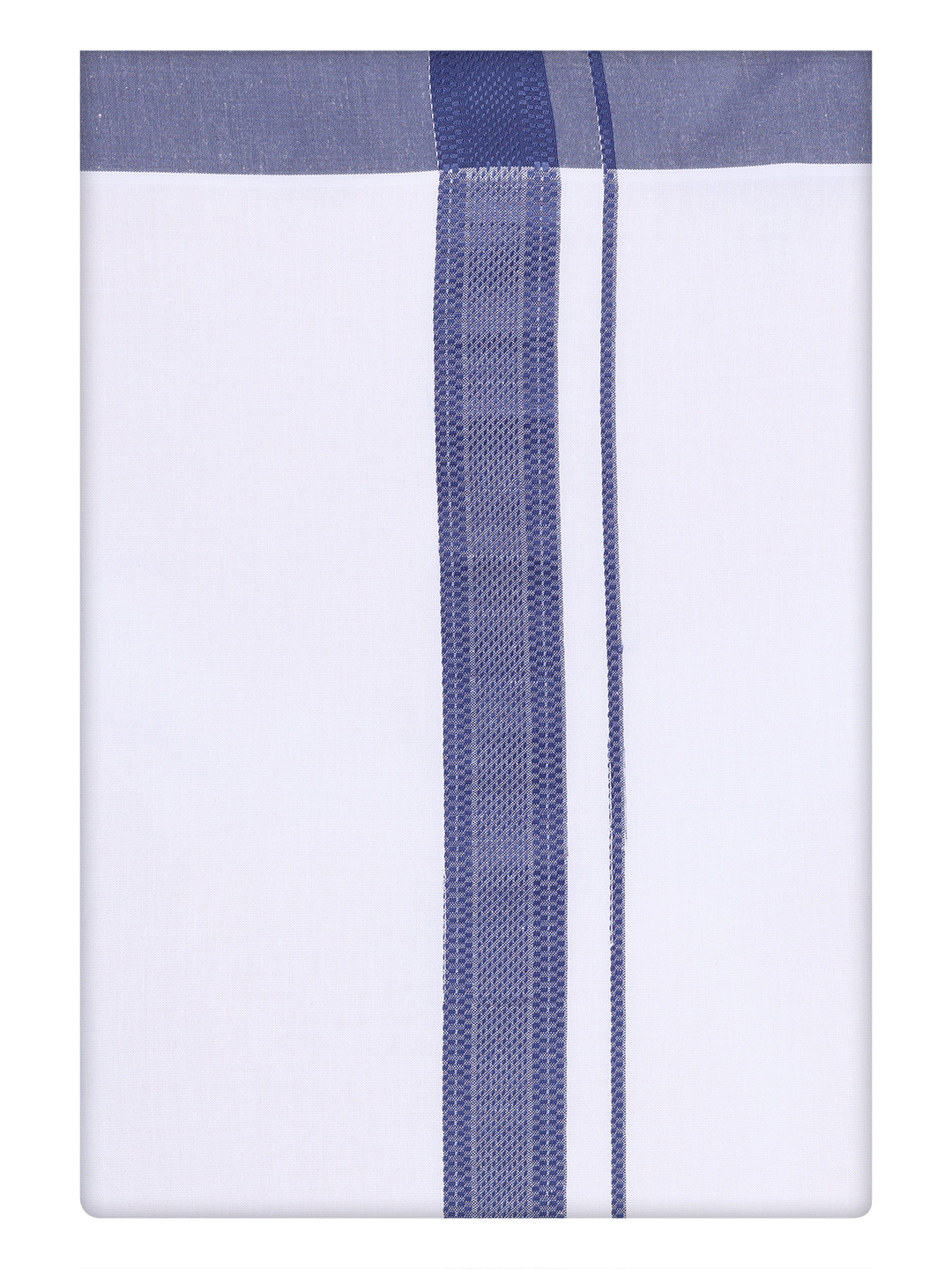 Mens Cotton White Dhoti with Dark Blue Border By minister White