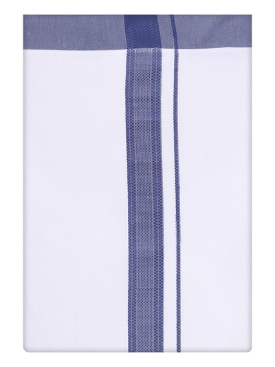 Mens Cotton White Dhoti with Dark Blue Border By minister White