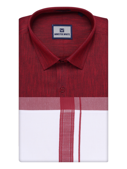 Mens Dark Brown Colour Shirt with Matching Fancy Border Dhoti Combo Lemax by Minister White