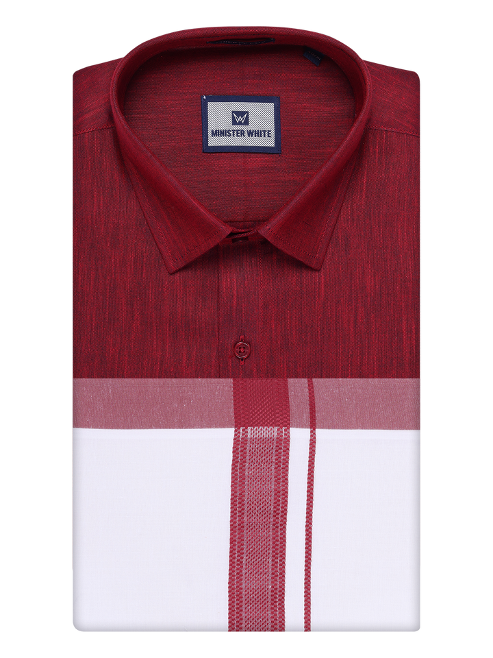 Mens Dark Brown Colour Shirt with Matching Fancy Border Dhoti Combo Lemax by Minister White
