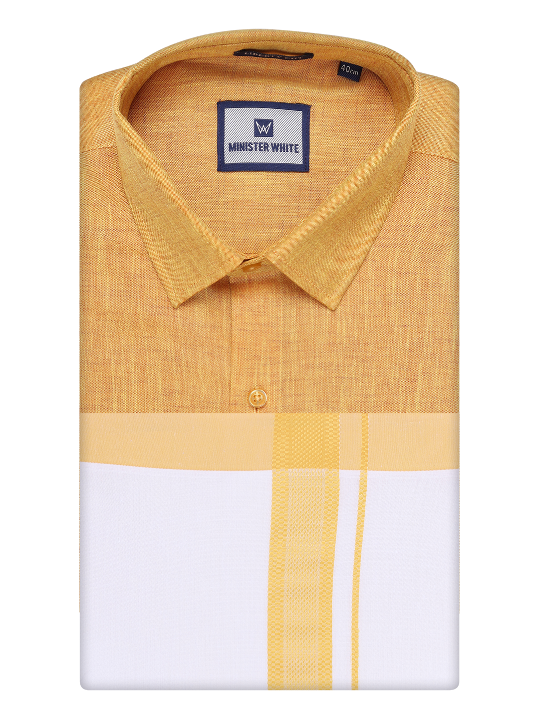 Mens Yellow Colour Shirt with Matching Fancy Border Dhoti Combo Lemax by Minister White