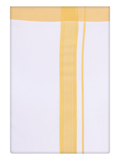 Mens Cotton White Dhoti with Yellow Border By minister White