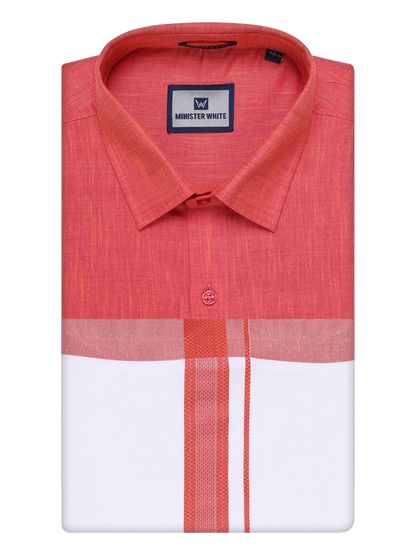 Mens Brown Colour Shirt with Matching Fancy Border Dhoti Combo Lemax by Minister White
