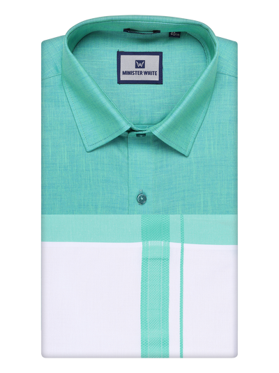 Mens Light Blue Colour Shirt with Matching Fancy Border Dhoti Combo Lemax by Minister White