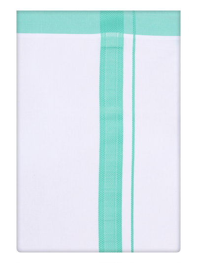 Mens Cotton White Dhoti with Light Blue Border By minister White