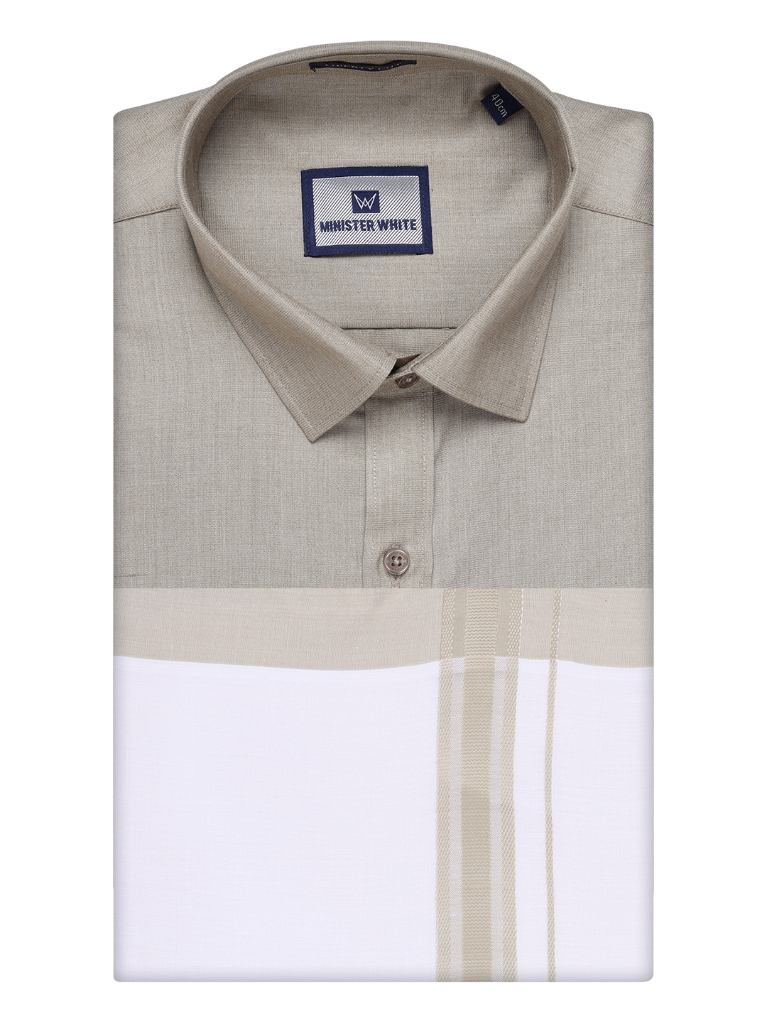 Mens Cotton Light Olive Matching Shirt and Dhoti Combo Luster by Minister White