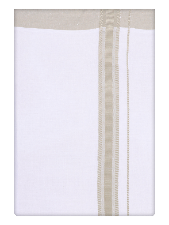 Mens Cotton White Dhoti with Light Olive Green Border by Minister White