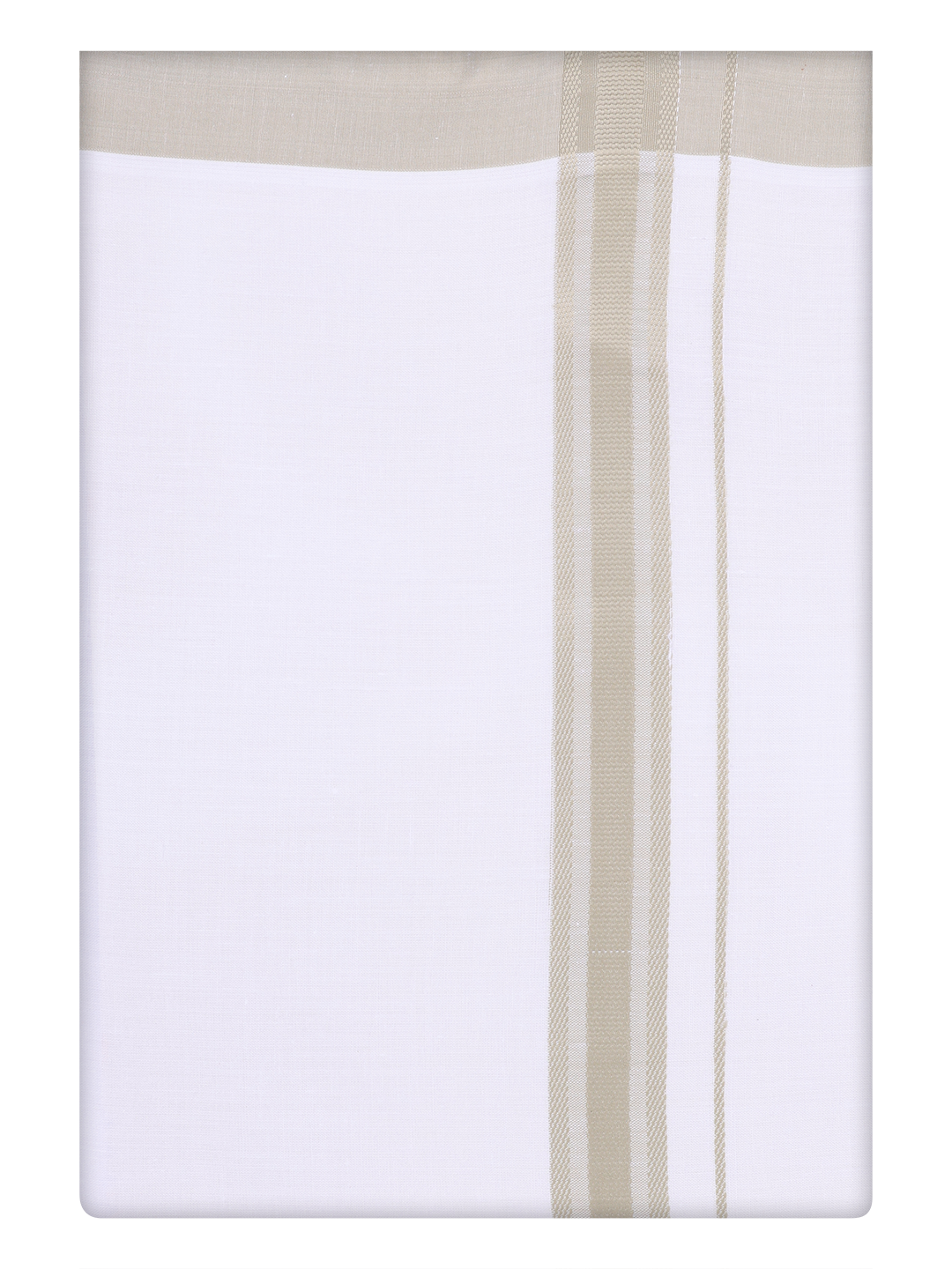 Mens Cotton White Dhoti with Light Olive Green Border by Minister White