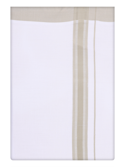 Mens Cotton White Dhoti with Light Olive Green Border by Minister White