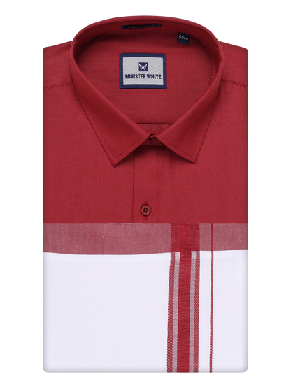 Mens Cotton Maroon Matching Shirt and Dhoti Combo Luster