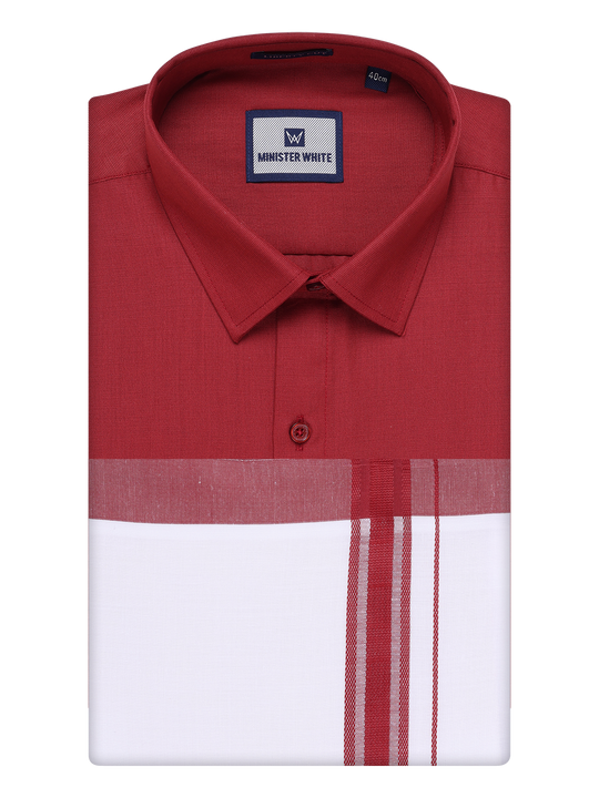 Mens Light Pink Color Shirt with Matching Border Dhoti Combo Casper main image 1