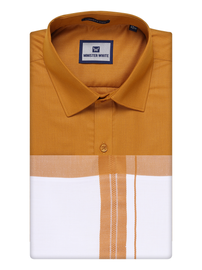 Mens Cotton Golden Yellow Matching Shirt and Dhoti Combo Luster