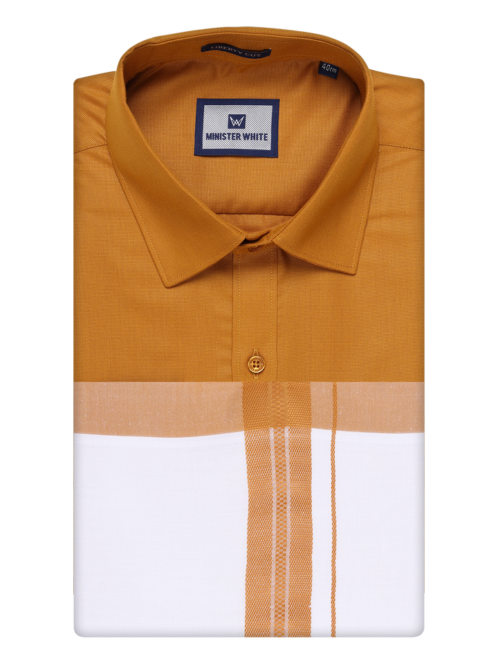 Mens Cotton Golden Yellow Matching Shirt and Dhoti Combo Luster