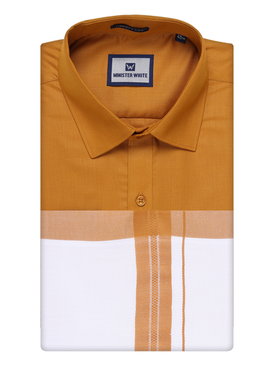 Mens Cotton Golden Yellow Matching Shirt and Dhoti Combo Luster