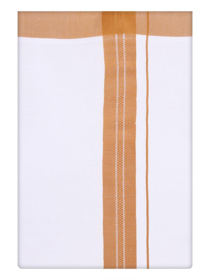 Mens Cotton White Dhoti with Golden Yellow Border