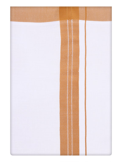 Mens Cotton White Dhoti with Golden Yellow Border