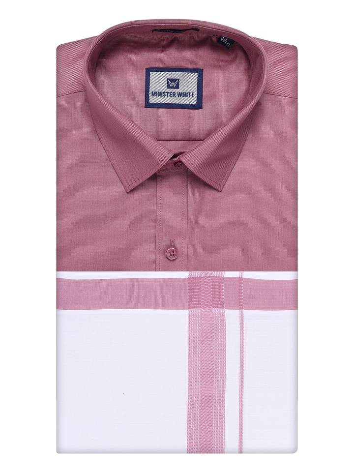 Mens Cotton Dark Pink Matching Shirt and Dhoti Combo Luster