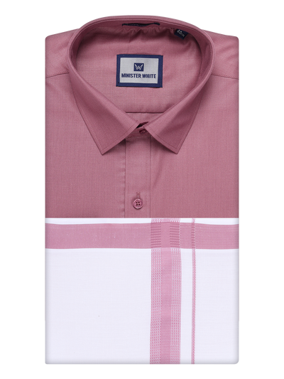 Mens Cotton Dark Pink Matching Shirt and Dhoti Combo Luster