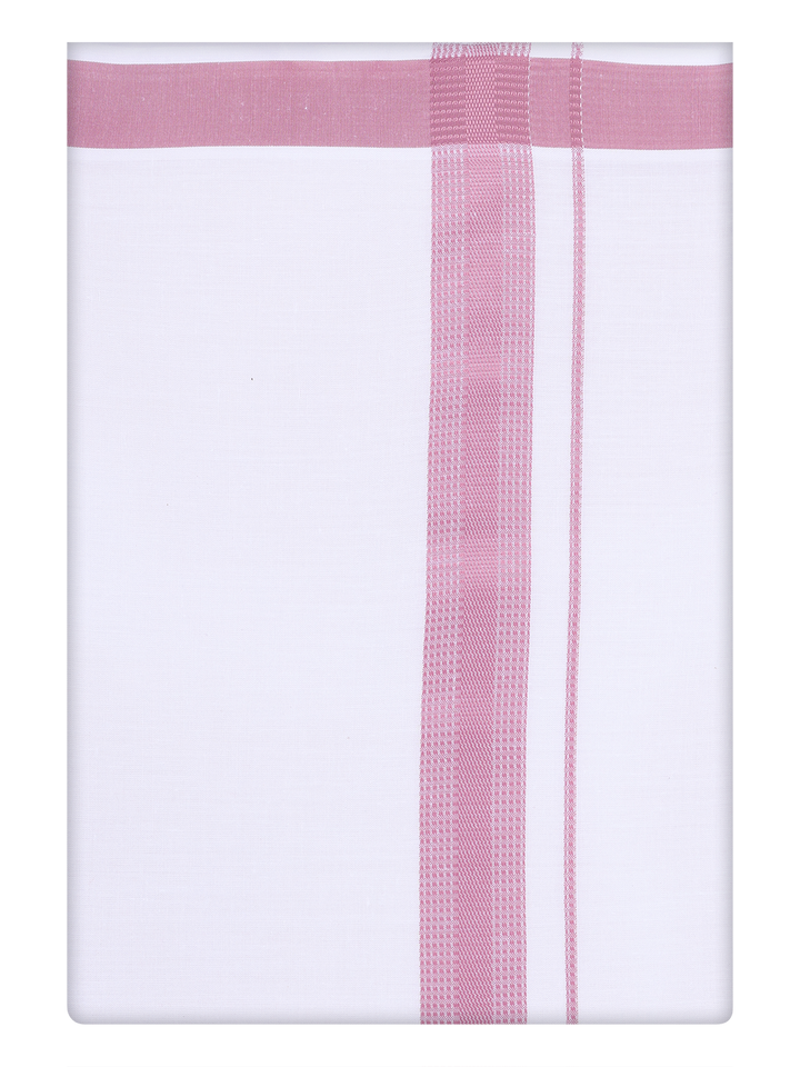 Mens Cotton White Dhoti with Dark Pink Border