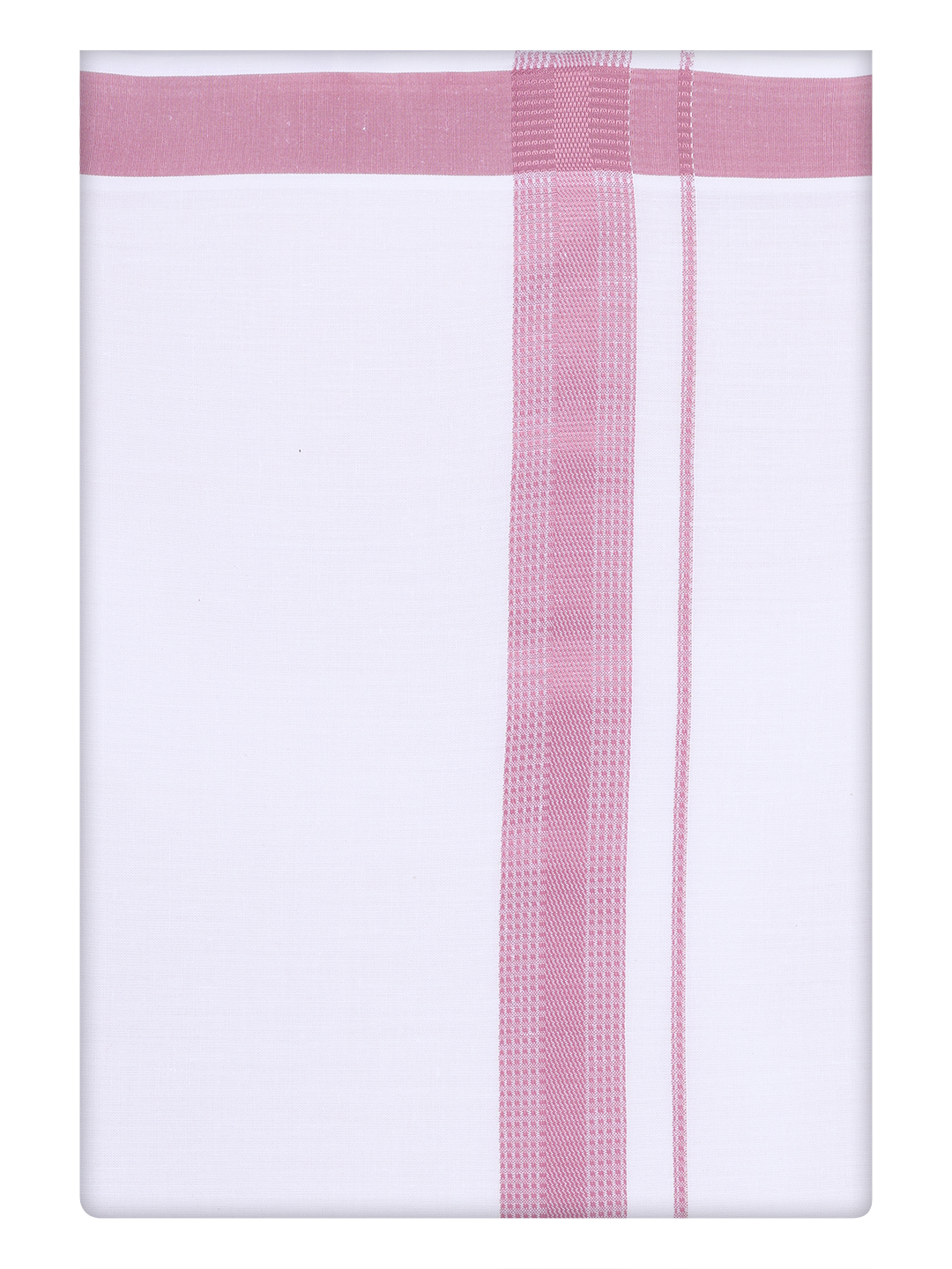 Mens Cotton White Dhoti with Dark Pink Border