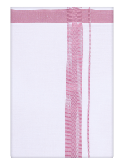 Mens Cotton White Dhoti with Dark Pink Border