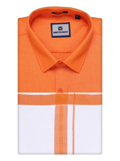 Mens Cotton Orange Matching Shirt and Dhoti Combo Luster