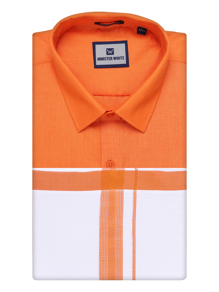 Mens Cotton Orange Matching Shirt and Dhoti Combo Luster