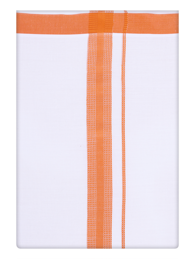 Mens Cotton White Dhoti with Orange Border