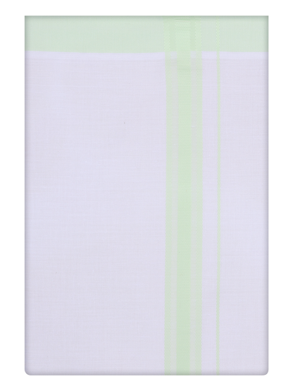 Mens Cotton White Dhoti with Light Green Border