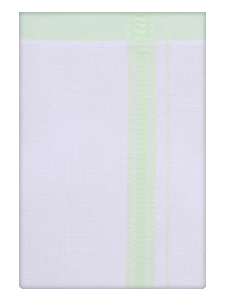 Mens Cotton White Dhoti with Light Green Border