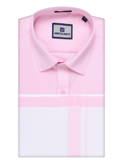 Mens Cotton Pink Matching Shirt and Dhoti Combo Luster
